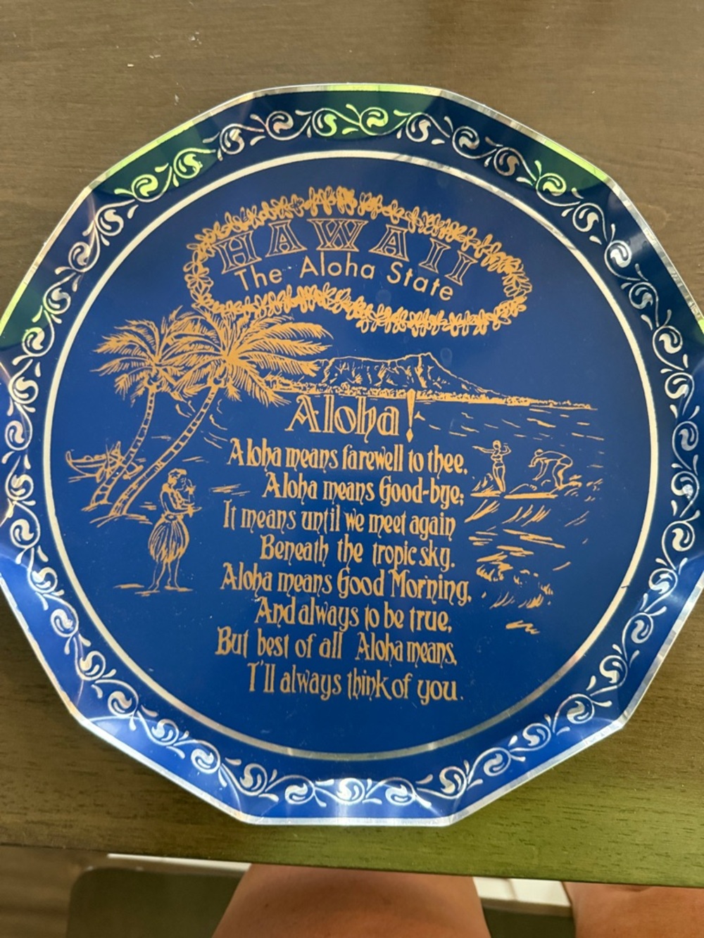 Hawaii Aloha State Decorative Plate - Blue & Gold